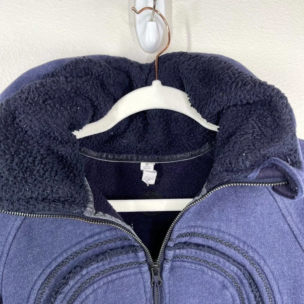 Lululemon Cuddle Up Fleece Zip Athletic Jacket Sz‎ 6 Blue Turtleneck Thumbholes